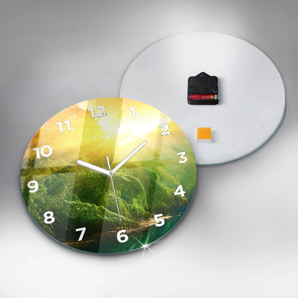 Round glass wall clock Peaceful nature
