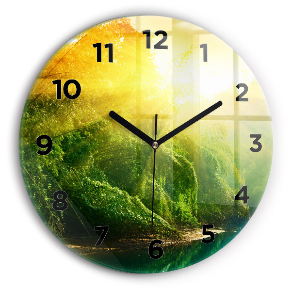 Round glass wall clock Peaceful nature