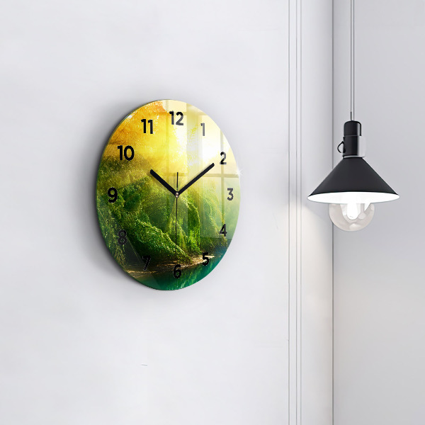 Round glass wall clock Peaceful nature