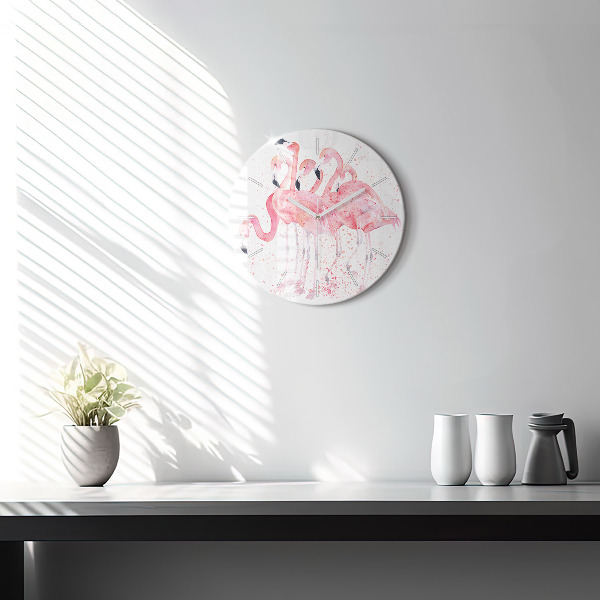 Round glass wall clock A Bunch of Flamingos