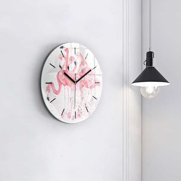 Round glass wall clock A Bunch of Flamingos