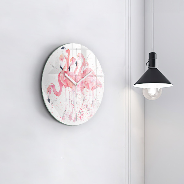 Round glass wall clock A Bunch of Flamingos