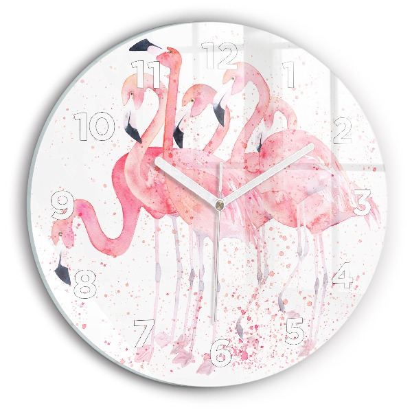 Round glass wall clock A Bunch of Flamingos