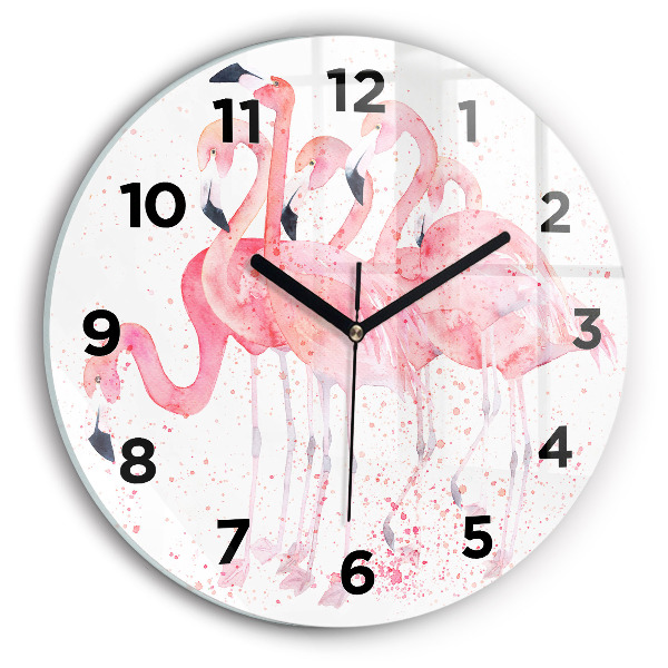 Round glass wall clock A Bunch of Flamingos