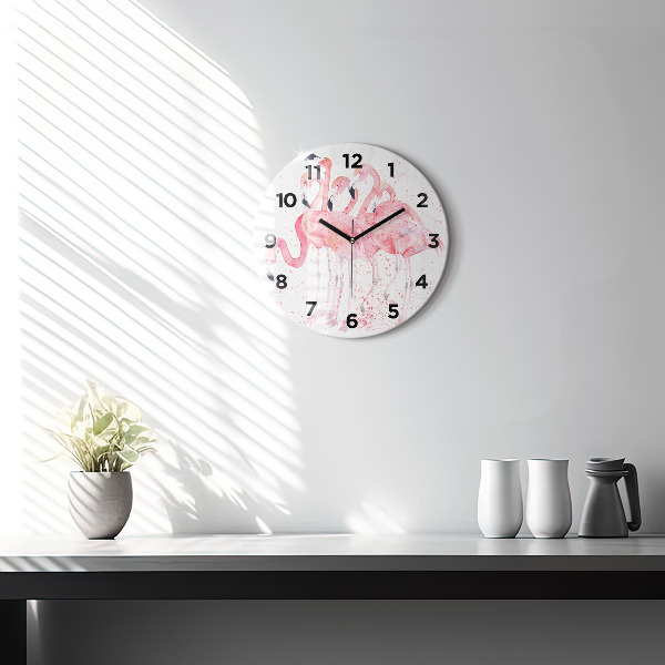 Round glass wall clock A Bunch of Flamingos
