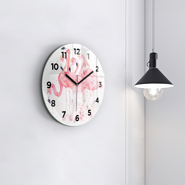 Round glass wall clock A Bunch of Flamingos