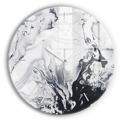 Round glass wall clock Abstract Ink Marble
