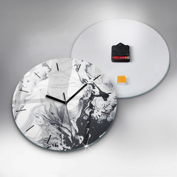 Round glass wall clock Abstract Ink Marble