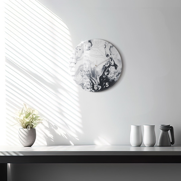 Round glass wall clock Abstract Ink Marble