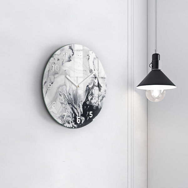 Round glass wall clock Abstract Ink Marble
