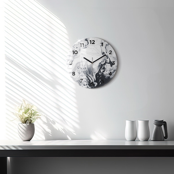 Round glass wall clock Abstract Ink Marble