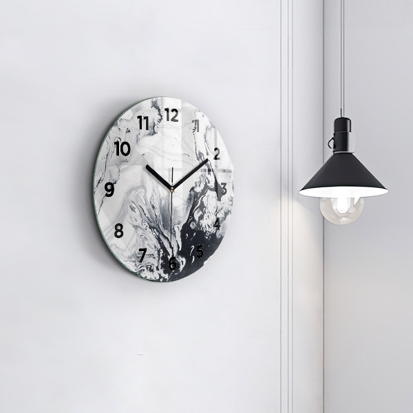 Round glass wall clock Abstract Ink Marble