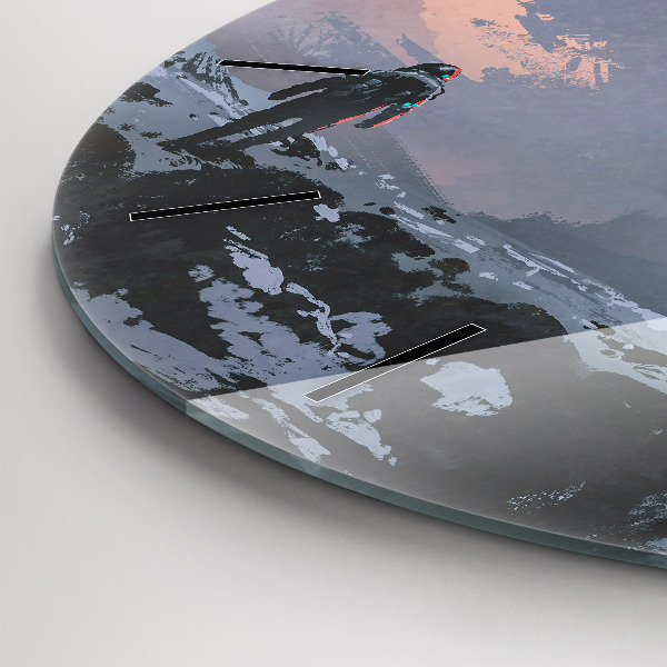 Round glass wall clock Astronauts abstract