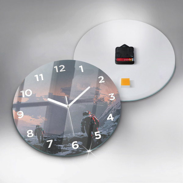 Round glass wall clock Astronauts abstract