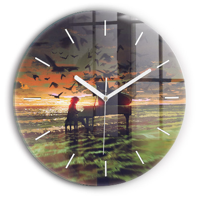 Round glass wall clock Concert on the beach