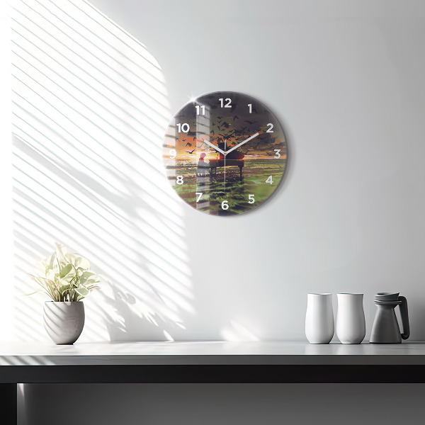 Round glass wall clock Concert on the beach