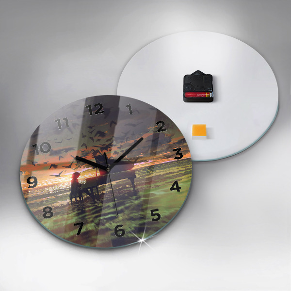 Round glass wall clock Concert on the beach