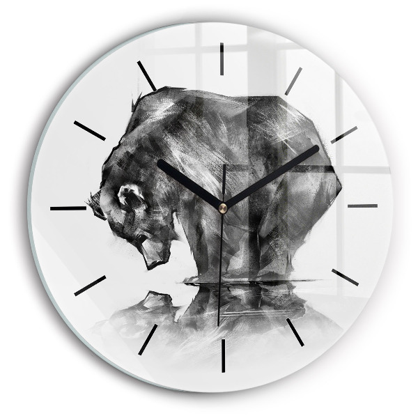 Round glass wall clock Cartoon bear