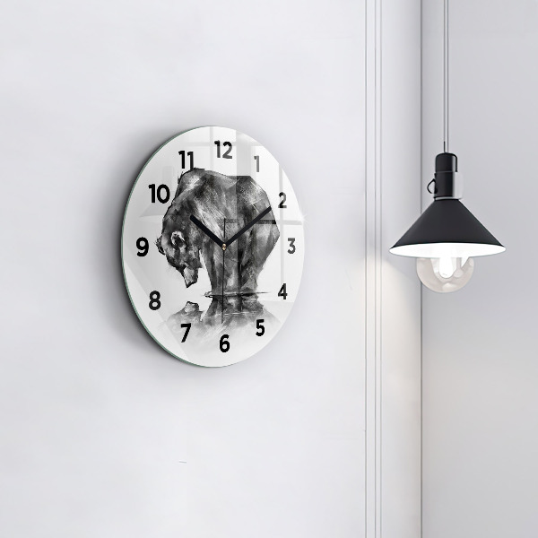 Round glass wall clock Cartoon bear