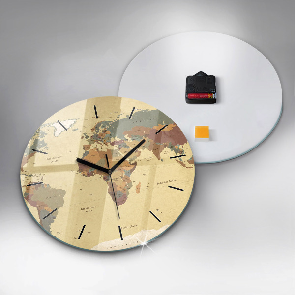 Round glass wall clock Vintage World Map