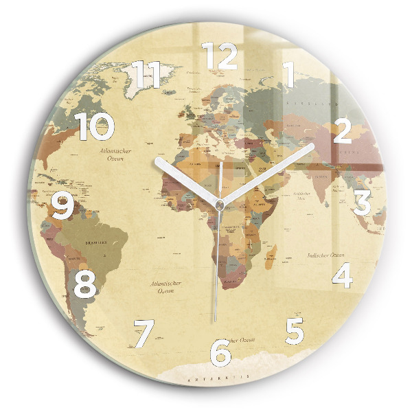 Round glass wall clock Vintage World Map