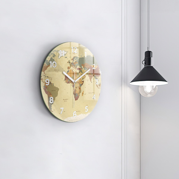 Round glass wall clock Vintage World Map