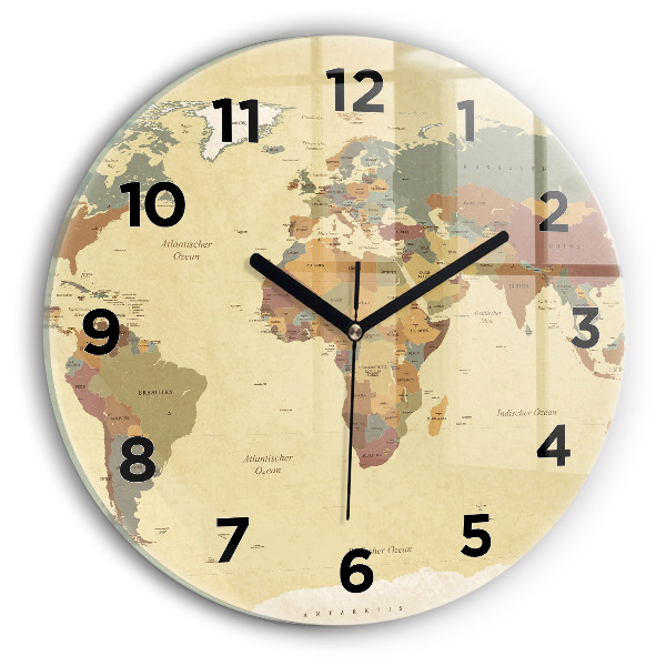 Round glass wall clock Vintage World Map