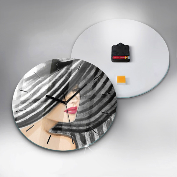 Round glass wall clock Woman in Black and White