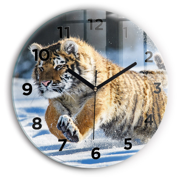 Round glass wall clock Leaping Tiger