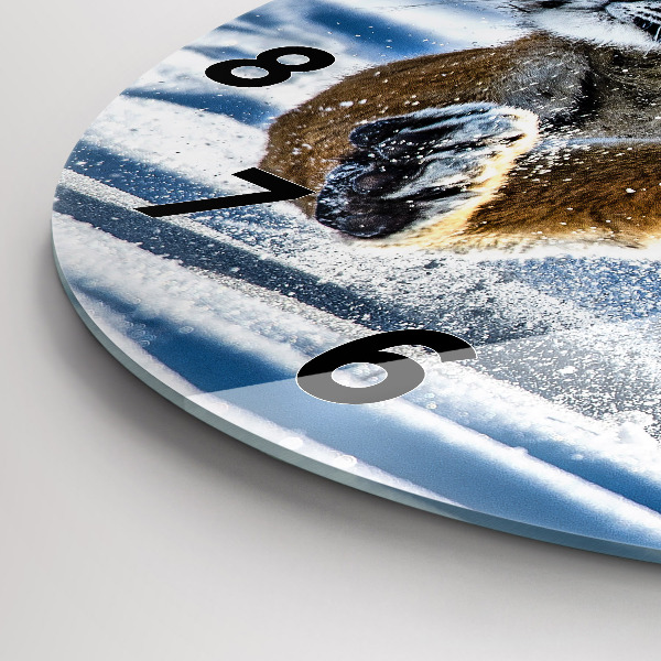 Round glass wall clock Leaping Tiger