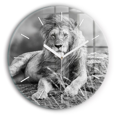 Round glass wall clock Abstraction - Lion