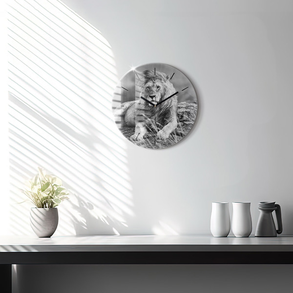 Round glass wall clock Abstraction - Lion