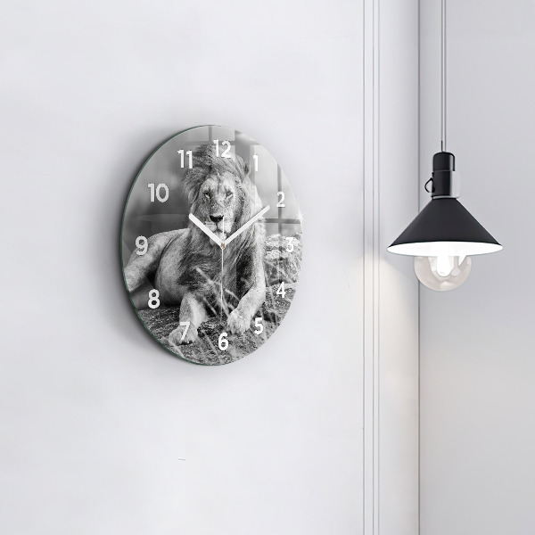 Round glass wall clock Abstraction - Lion