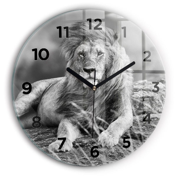 Round glass wall clock Abstraction - Lion