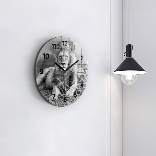 Round glass wall clock Abstraction - Lion