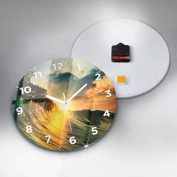 Round glass wall clock Wave Sunset