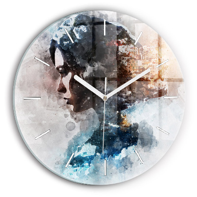 Round glass wall clock Abstract faces