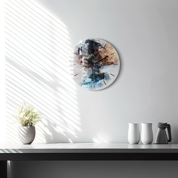 Round glass wall clock Abstract faces