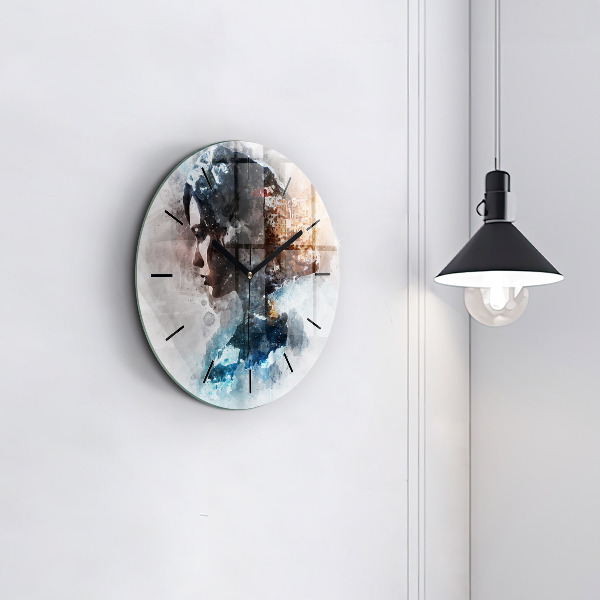 Round glass wall clock Abstract faces