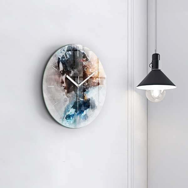 Round glass wall clock Abstract faces