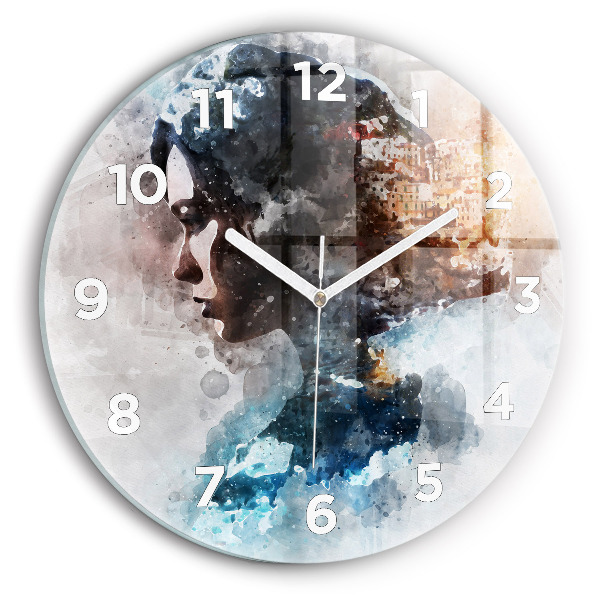 Round glass wall clock Abstract faces