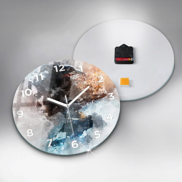 Round glass wall clock Abstract faces