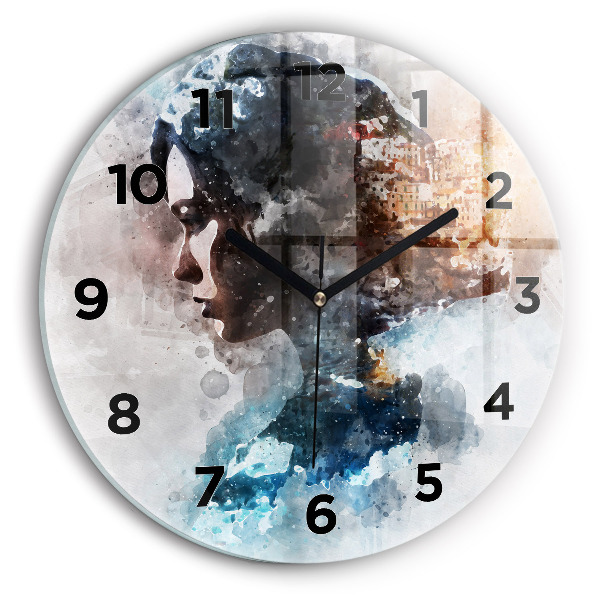 Round glass wall clock Abstract faces