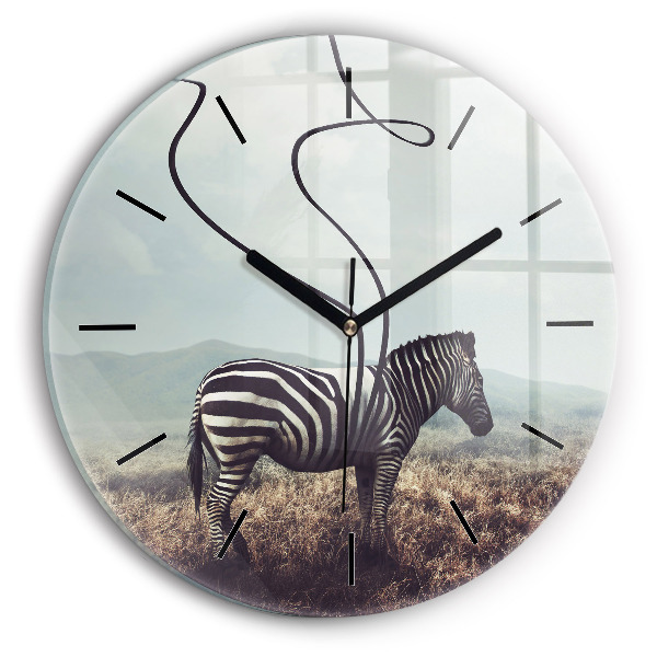 Round glass wall clock Zebra – Abstraction