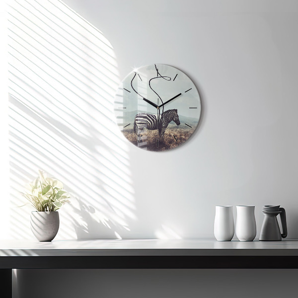 Round glass wall clock Zebra – Abstraction
