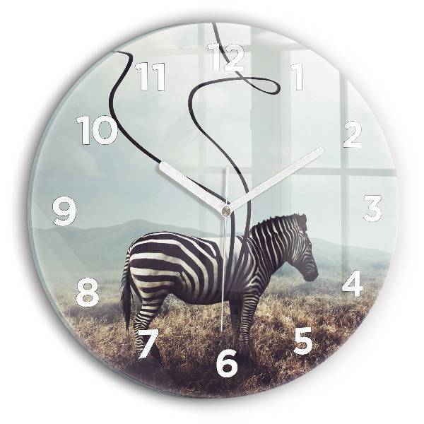 Round glass wall clock Zebra – Abstraction