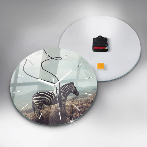 Round glass wall clock Zebra – Abstraction