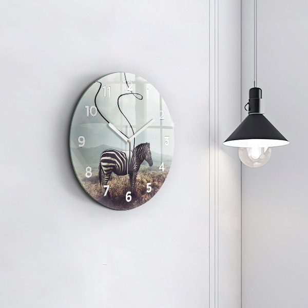 Round glass wall clock Zebra – Abstraction