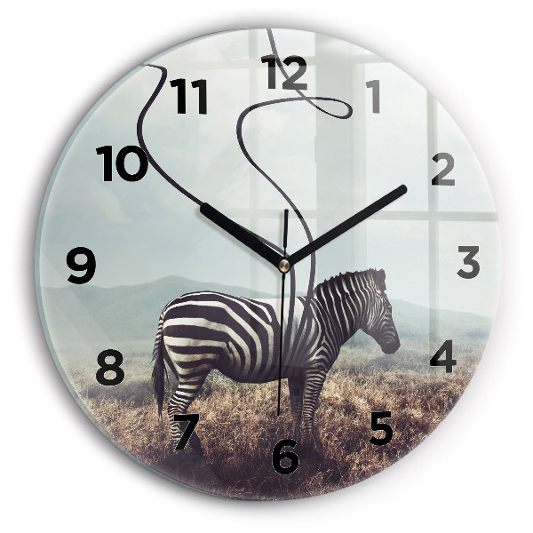 Round glass wall clock Zebra – Abstraction