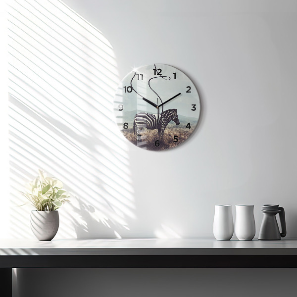 Round glass wall clock Zebra – Abstraction